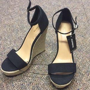 Brand New Black Open Toe Express Wedges